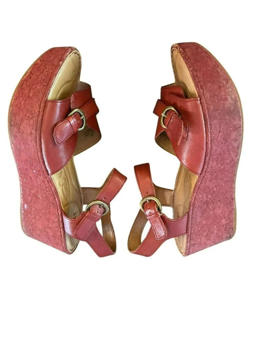 Born Red Leather Platform Wedge Sandals With Adjustable Straps & Buckle Accents